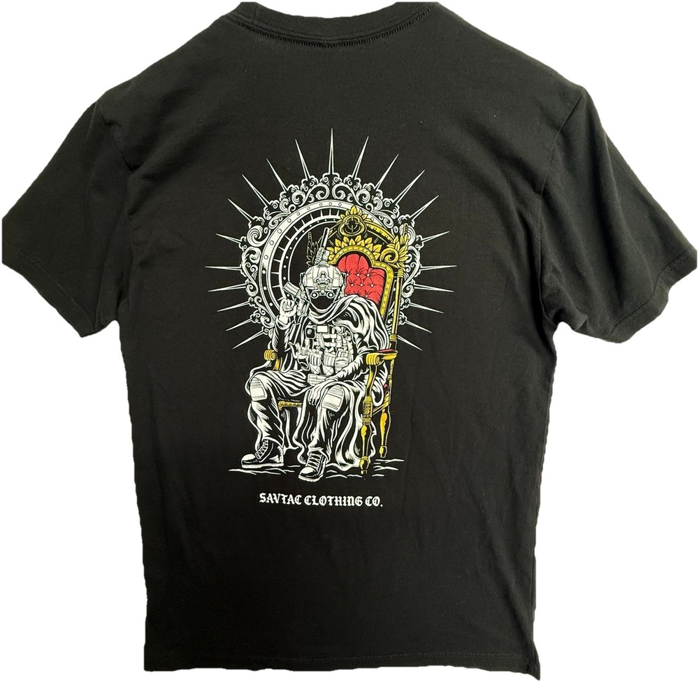 Savage Tacticians T Shirt Mens M Black Graphic Skull Throne Streetwear